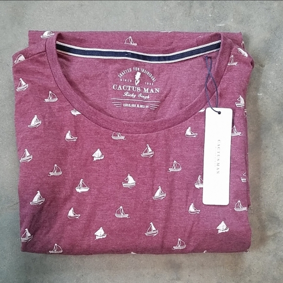 NWT Burgundy Red Sailboat Nautical Cactus Man Shirt XL - Picture 5 of 5